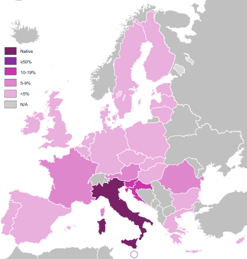 پراکندگی زبان ایتالیایی در اروپا